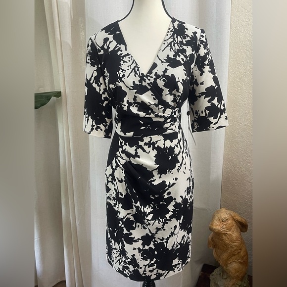 NEW Adrianna Papell Floral Black and White Dress - Picture 1 of 11
